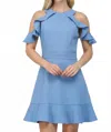 Fate Cold Shoulder Mini Dress With Ruffle Sleeves In Blue In Blue