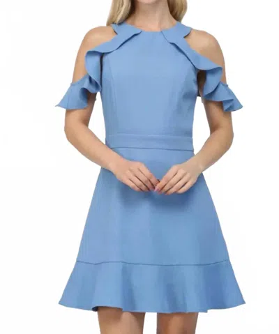 Fate Cold Shoulder Mini Dress With Ruffle Sleeves In Blue