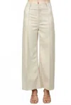 Fate Colette Faux Leather Tuck-detail Flare Pant In Ecru In White