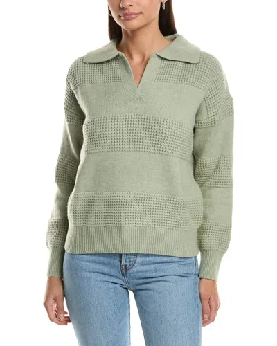 Fate Collared Split Neck Sweater In Green