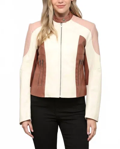 Fate Color Block Faux Leather Jacket In Brown In Neutral