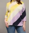 Fate Color Block Sweater - Plus In Yellow/lilac/navy In Multi
