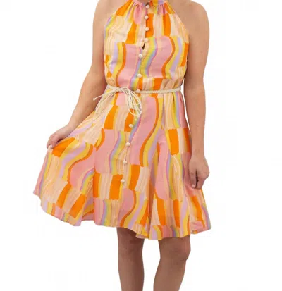 Fate Colorful High Neck Corded Mini Dress In Orange In Multi