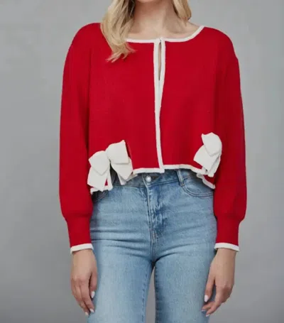 Fate Contrast Bow Detail Open Cardigan In Red