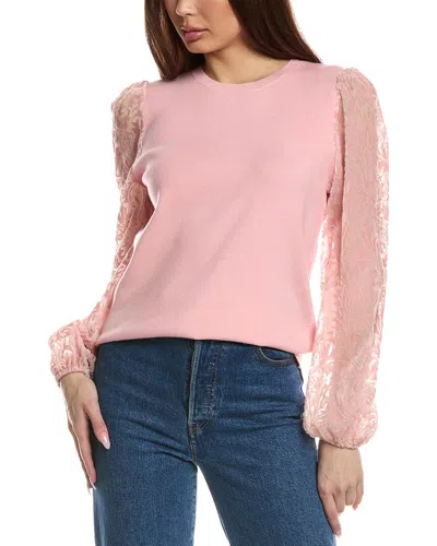 Fate Contrast Burnout Velvet Sleeve Sweater In Pink