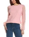 FATE CONTRAST BURNOUT VELVET SLEEVE SWEATER
