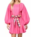 Fate Contrast Piping Detail Boatneck Fit & Flare Dress / Belt In Hot Pink In Pink