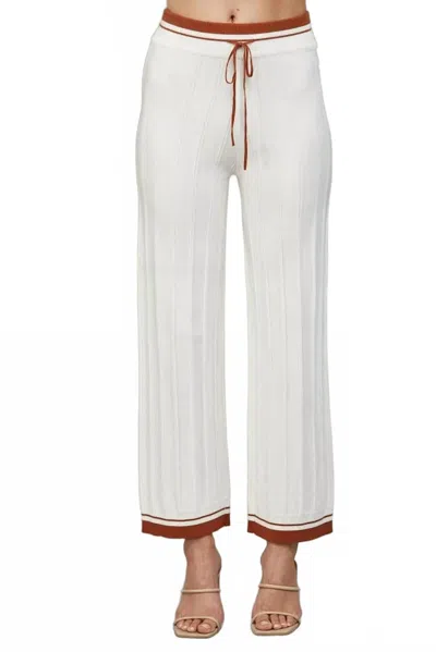 Fate Contrast Trim Ribbed Knit Pants In Cream/cognac In Multi