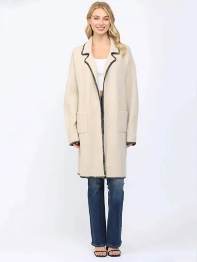 Fate Contrast Whipstitch Notched Collar Open Cardigan In Oatmeal In White