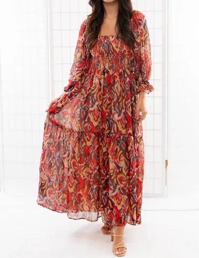 Fate Crinkle Chiffon Midi Dress In Fall Spice In Multi