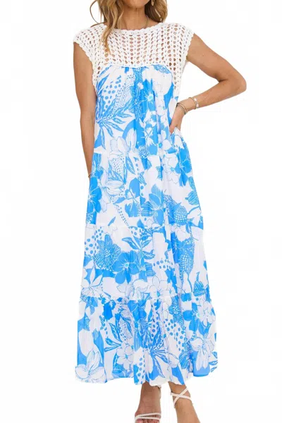 Fate Crochet Top Detail Tiered Maxi Dress In Blue