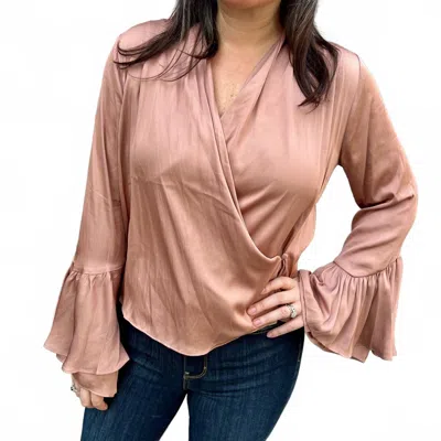 Fate Crossover V-neck Ruffle Cuff Blouse In Blush In Brown
