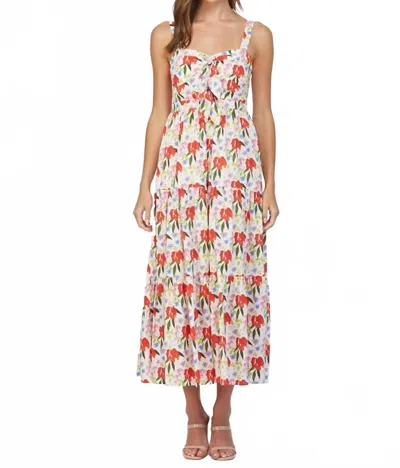 Fate Cut Out Tie Front Floral Maxi Dress In Cream In Multi
