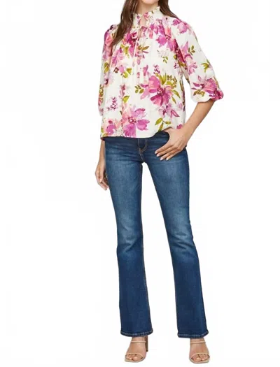 Fate Dean Floral Blouse In Ivory Multi In Blue
