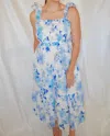Fate Denise Floral Details Maxi Dress In White/blue In Blue