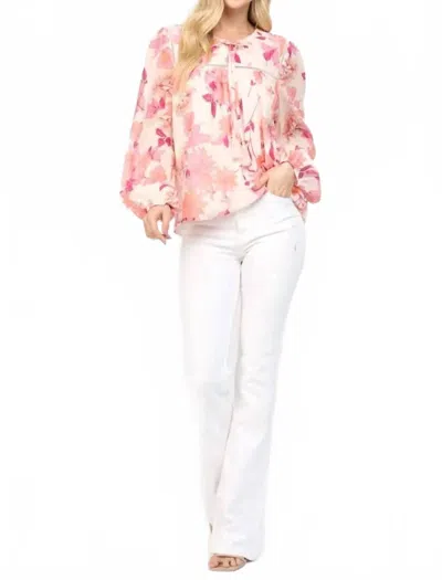 Fate Denise Floral Tassel Tie Blouse In Pink Multi