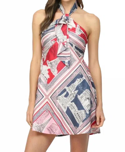 Fate Destination Halter Mini Scarf Dress In Multi-color In Blue