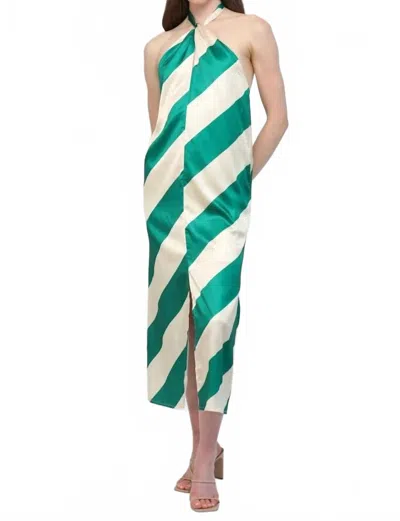 Fate Diagonal Stripes Halter Dress In Green/ Ivory