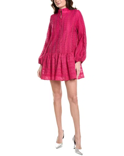 Fate Band Collar Drop Waist Lace Mini Dress In Pink