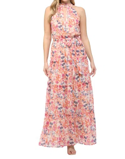 Fate Keyhole Front Ruffle Hem Maxi Dress In Orange Multi Floral In Pattern