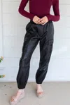 Fate Drawstring Leather Cargo Joggers In Black In Black