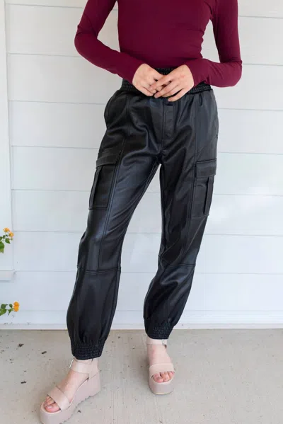 Fate Drawstring Leather Cargo Joggers In Black