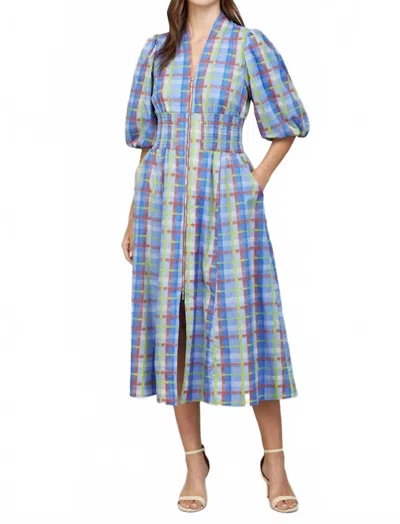 Fate Eclectic Plaid Zip Front Midi Dress In Periwinkle Olive In Blue