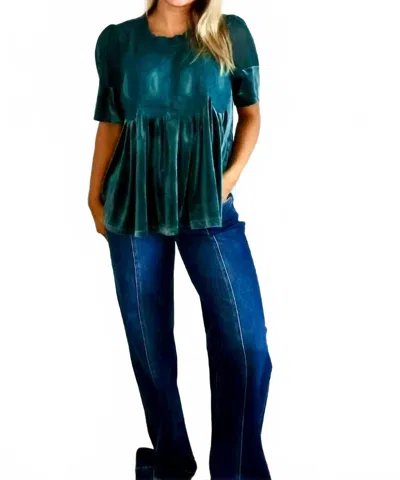 Fate Eliza Velvet Top In Teal In Blue