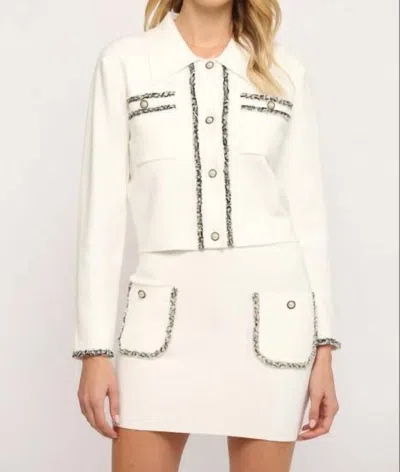 Fate Elle Trim Knitted Jacket In Cream In White