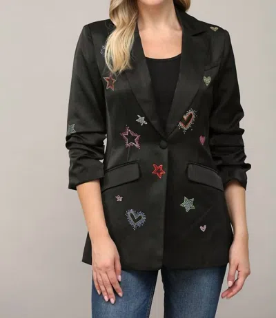 Fate Embellished Scrunch Sleeve Blazer In Black