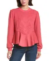 Fate Embossed Floral Peplum Sweatshirt In Pink