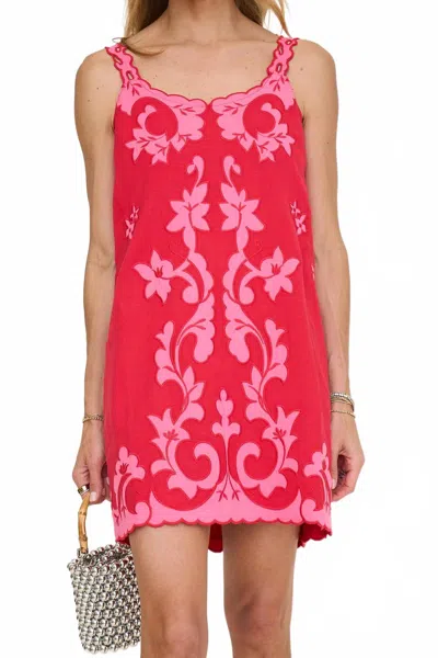 Fate Embroidered Mini Shift Dress In Red/pink