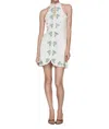 Fate Embroidered Scalloped Linen Dress In White/ Blue Flowers In Multi