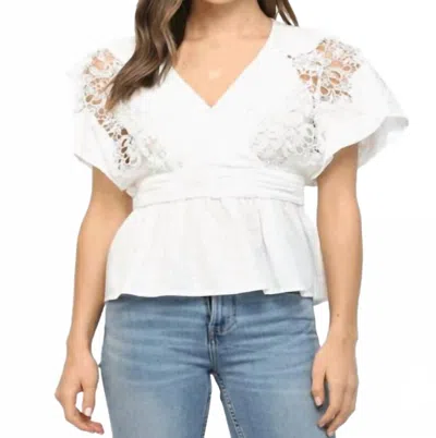 Fate Embroidered V Neck Top In White