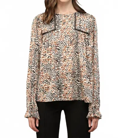 Fate Esme Animal-print Lace Peasant Blouse In Ivory Multi
