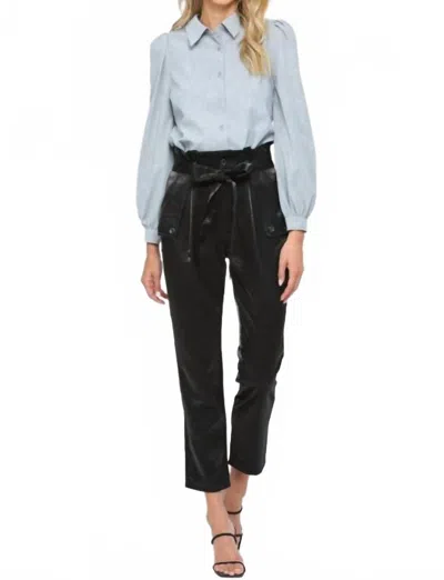 Fate Essential Textile Puff Sleeve Button Down Shirt In Powder Blue