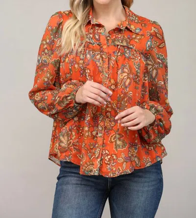 Fate Fall Floral Blouse In Rust Orange Multi