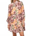 Fate Fall Flowered Long Sleeve Dress In Cream Pink Brown In Multi