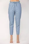 Fate Faux Leather Drawstring Waist Pants In Washed Blue In Blue
