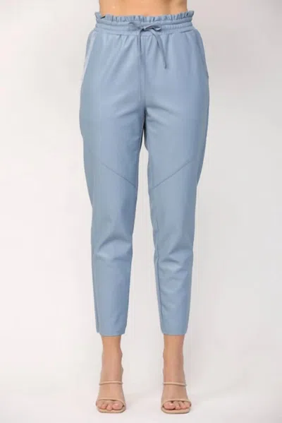 Fate Faux Leather Drawstring Waist Pants In Washed Blue