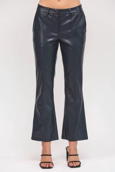 Fate Faux Leather Flare Pant In Navy In Blue