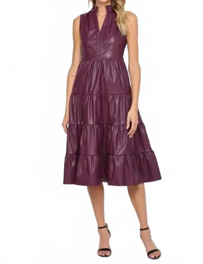 Fate Faux Leather Sleeveless Tiered Midi Dress In Wine In Burgundy