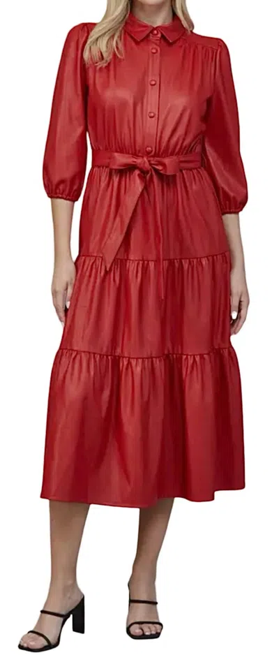 Fate Faux Leather Tiered Midi Dress In Red