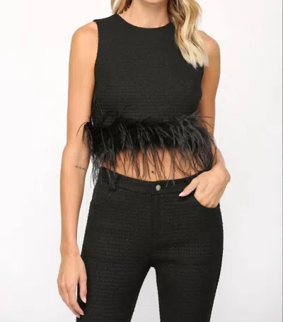 Fate Feather Trimmed Crop Top In Black