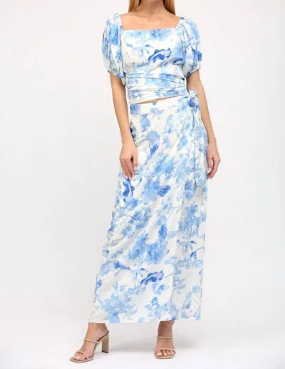 Fate Flora Wrap Skirt In Blue/cream In Multi