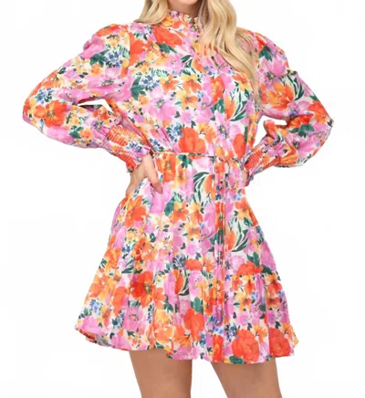 Fate Floral Button Front Dress In Multi In Pink