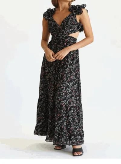Fate Floral Cutout Ruffle Strap Maxi Dress In Black Multi
