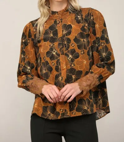 Fate Floral High Neck Blouse In Multi In Brown