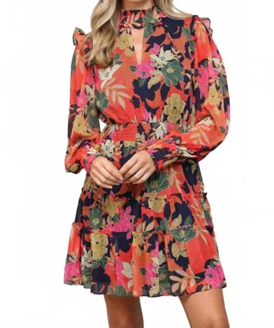 Fate Floral Keyhole Mini Dress In Orange In Pink