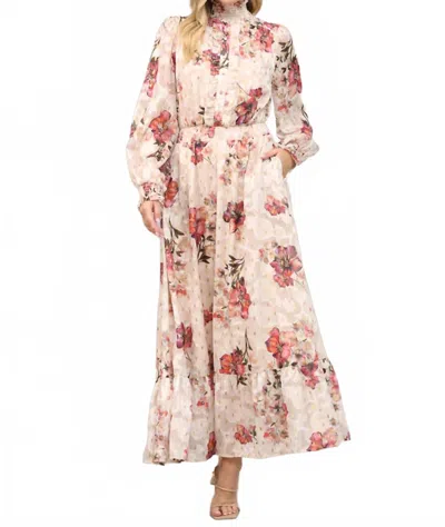 Fate Floral Metallic Ruffle Maxi Dress In Cream And Gold In Neutral